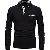 STTLZMC Men's Long Sleeve Polo Shirts Casual Fit Plaid Collar Cotton Golf T-Shirts