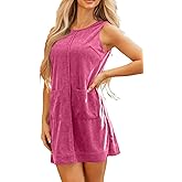 Opemiby Womens Corduroy Dress Crewneck Skirtall Jumper Overall Mini Dress Pinafore with Pockets