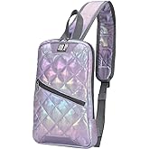 GBLQ PLUS Iridescent Crossbody Shoulder Puffer Backpack for Women Men, Travel Hiking Small Chest Bag Daypack