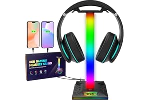 RGB Gaming Headphone Stand with 2 USB Charging Port & 1 Type-C Ports, Desk Gaming Headset Stand with 10 Light Modes Headphone