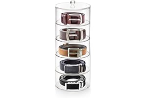 ZENFUN 5 Layers Acrylic Belt Organizer, Stackable Belt Storage Box Clear Display Case Vanity Organizer for Watch, Hair Accessories, Jewelry, Closet and Drawer, 2.6" H x 5.5" Dia