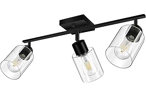 BRICOSMOCON 3 Light Track Lighting Fixtures with Clear Glass Shade, Modern Kitchen Lighting Fixtures Ceiling, Rotatable Track Head, Wall Mount Track Light for Bedside Vanity Hallway Bedroom, Matte Black