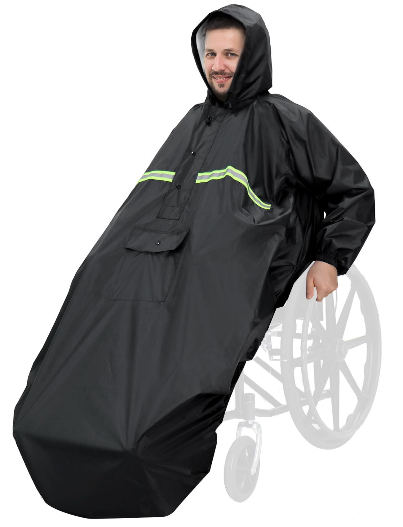 ANYOO Waterproof Wheelchair Poncho Cover with Sleeves, Lightweight Rain Poncho Cape Shield with Elastics Provide Dry Protection for Wheelchairs, Unisex, Black, One Size