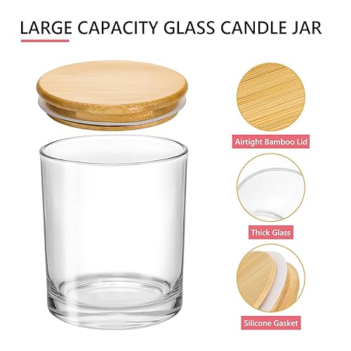 thumbnail image 2 of Candle Tins CONNOO 12 Pack 10 OZ Spring Glass Candle Jars For Making Candles With Airtight Bamboo Lids Nice Sticky Warning Labels For Candle Making Empty Candle Vessels 2 of 13