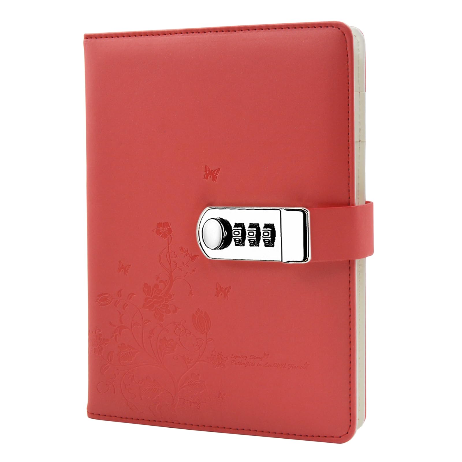 NectaRoy PU Leather Password Notebook Writing Journal Diary Planner Organizer, Butterfly and Flower Pattern, Wire Binding Lined Daily Notepad Personal Sketchbook with Pen Holder, A5 Size 210x145mm