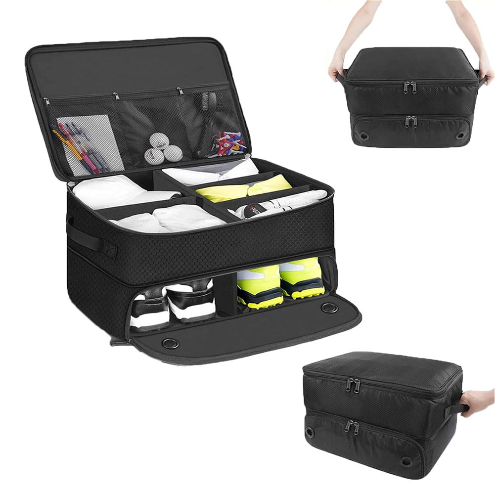 Golf Trunk Organizer - 3 Layers Locker Storage Bag With Separate Compartment for 2 Pair Shoes, Car Locker Efficient Storage for All Your Golf Accessories