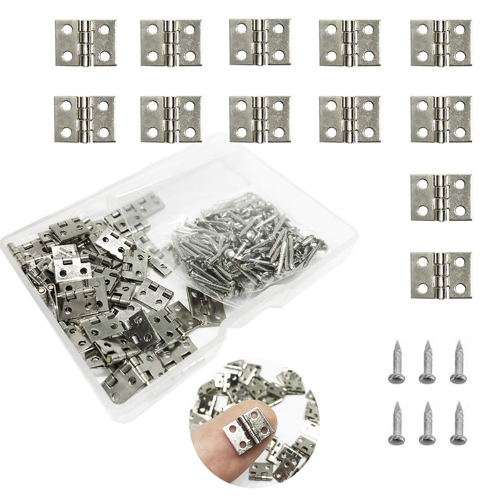 Daimay 50 Pieces Mini Pure Copper Hinges Retro Brass Hinges with 200 Pieces Nails for Wooden Box Jewelry Chest Box Cabinet DIY Accessories White10 x 8mm
