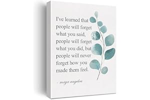 JERLOE Inspirational Canvas Wall Art Motivational I've Learned That People Will Never Forget How You Made Them Feel Quote Canvas Print Positive Painting Wall Decor Framed Gift 12x15 Inch