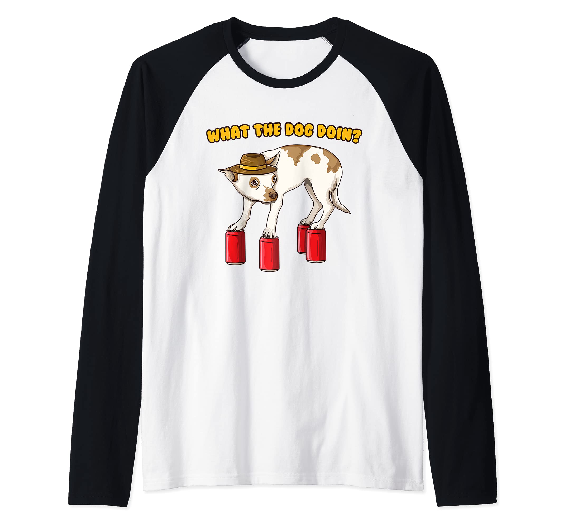 What The Dog Doin Funny Ironic Dank Meme Raglan Baseball Tee