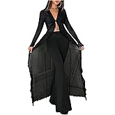 Floerns Women's Bow Tie Front Split Flowy Tops Sheer Mesh Party Long Sleeve T Shirts