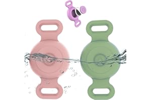 TYANUZZ Waterproof Airtag Dog Collar Holder Compatible with Apple AirTag, Silicone Waterproof Air Tag Case for Dog Collar, Anti-Lost AirTag Holder for Pet Cat Dog GPS Tracker (2 Pack,Pink & Green)
