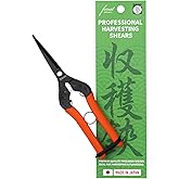Saboten 7.9" Professional Japanese Harvesting Shears, Straight Precision Blade, Black Fluorine-Coated Stainless Steel, Spring-Loaded, Shock-Absorbing Grip, Safety Lock, Made in Japan