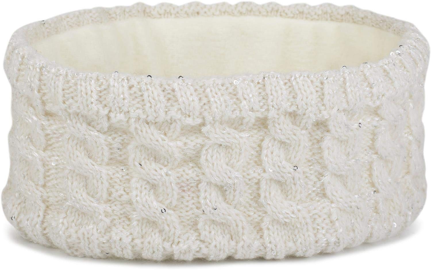 styleBREAKER women knit headband with plait pattern and sequins, fleece lining, hairband, headband, women 04026028, color:Cream