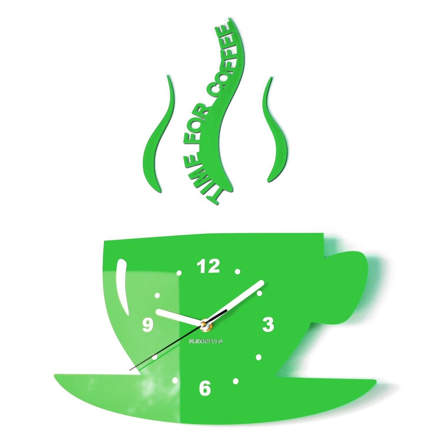 FLEXISTYLE Kitchen wall clock CUP time for coffee (Green)