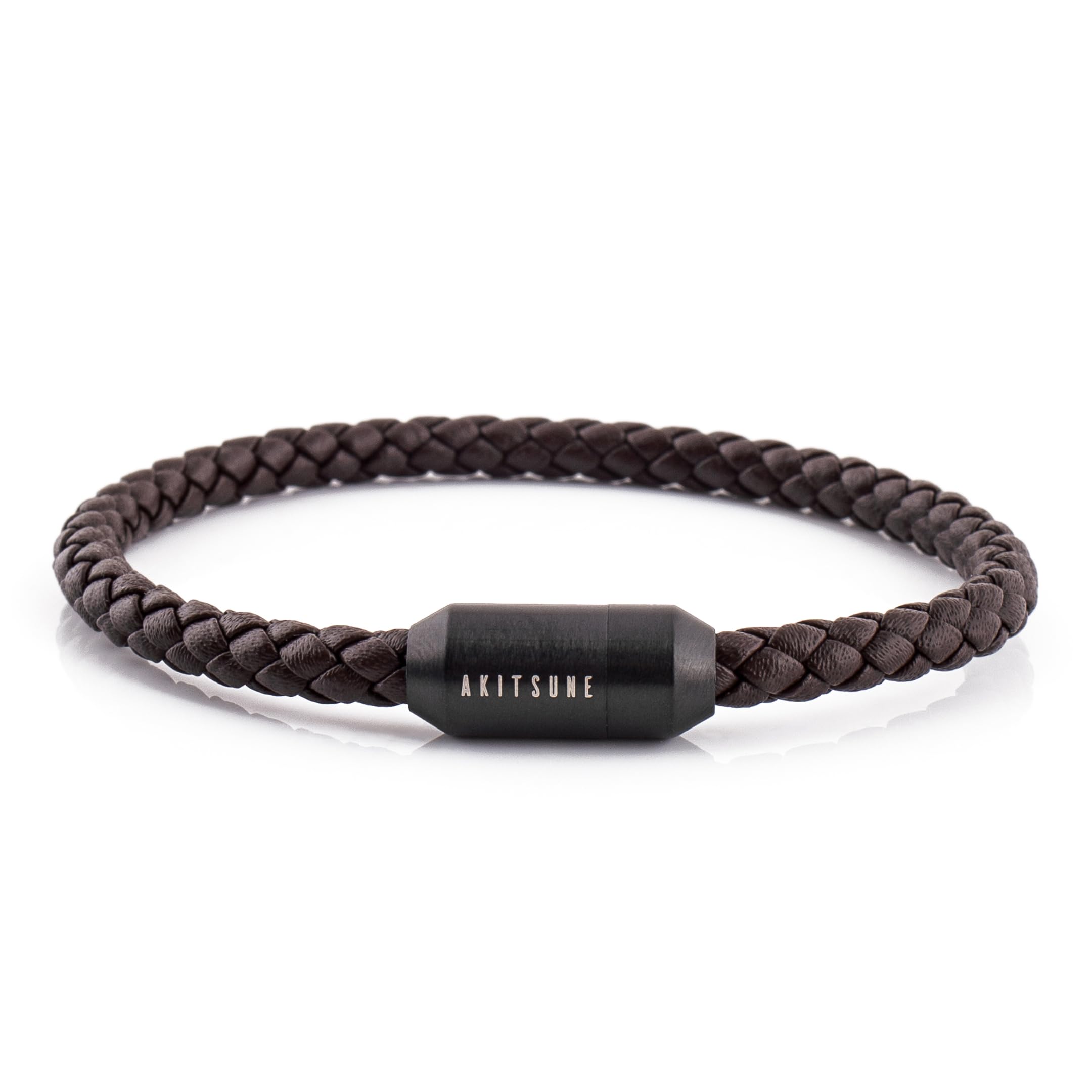 Akitsune Silva Leather Bracelet Magnetic Closure | 5mm | Link Bangle Trinket Women Stainless Steel Bracelet Simple - Black - Brown 19,50cm