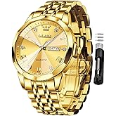 OLEVS Men's Stainless Steel Watch, Big Face Easy to Read Analog Watches, Luxury Waterproof Date Dress Watches for Man