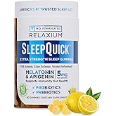 Relaxium SleepQuick Gummies - Sleep Aid + Gut Health & Immune Support, 5mg Melatonin, Vitamin D-3 + Prebiotic & Probiotic Blend, Gluten & Drug Free, Lemon Flavor, 90 Gummies