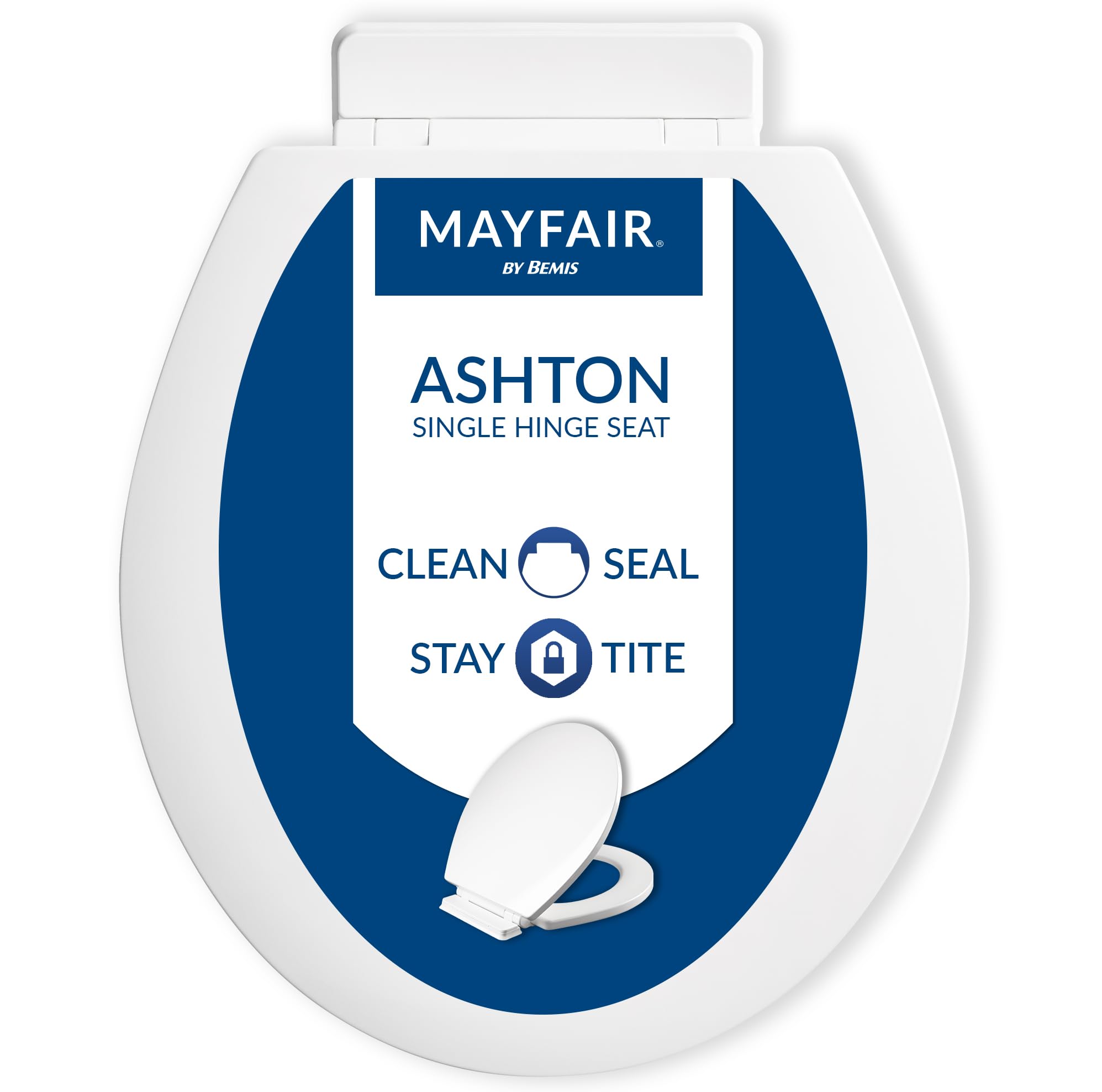 Mayfair Ashton Easy to Clean Single Hinge Toilet Seat, Modern Slow Close Wood Toilet Seat, Made in USA, Round, White