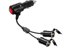 VRLLINKING Cigarette Lighter Splitter ， 12v Splitter,Dual Cigarette Lighter adapters for Cars,12V Cigarette Lighter Plug with on/Off Switch, Overload Protection & Extension Cord 15A Fuses (Black 2 Ports)