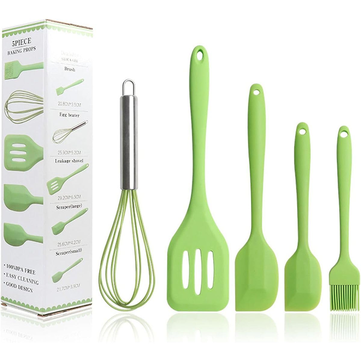 Silicone Cooking Kitchen Utensil Set - Spatula Brushes Baked Goods Oil Brush Whisk Slotted Turner - Kitchen Utensils Non-Stick & Heat Resistant for Cooking Green