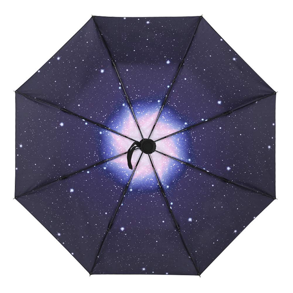 Umbrella tri-fold Compact Black Rubber Anti-UV Windproof Automatic on/Off one-Hand Operation (Purple Magic)