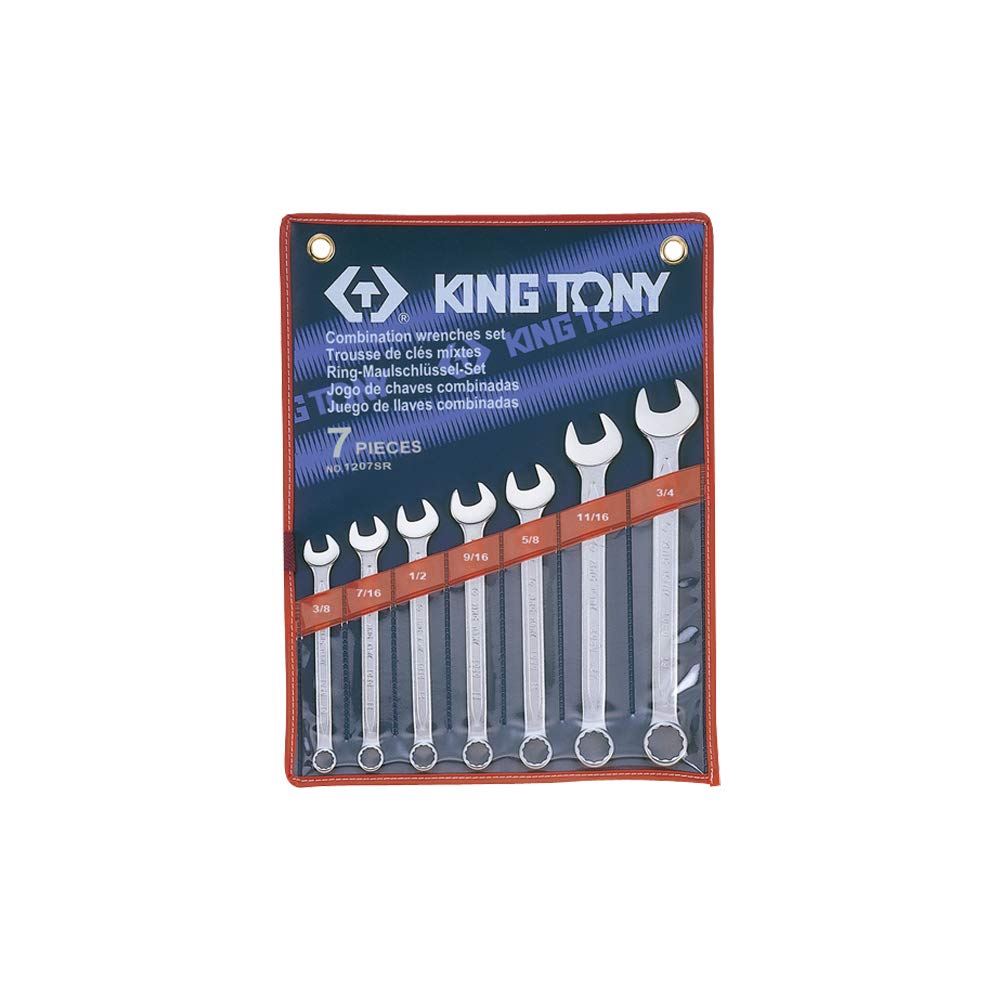 KING TONY 1207SR Combination Wrench Set with Nylon Pouch Bag, 3/8 Inch - 3/4", 7 Piece