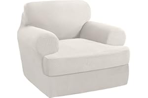 PrinceDeco 2 Pieces Armchair Slipcover Stretch Couch Covers for T Cushion Chair Slipcovers Soft Armchiar Covers Furniture Covers with 1 Individual T Cushion Shape Seat Covers Machine Washable, Ivory