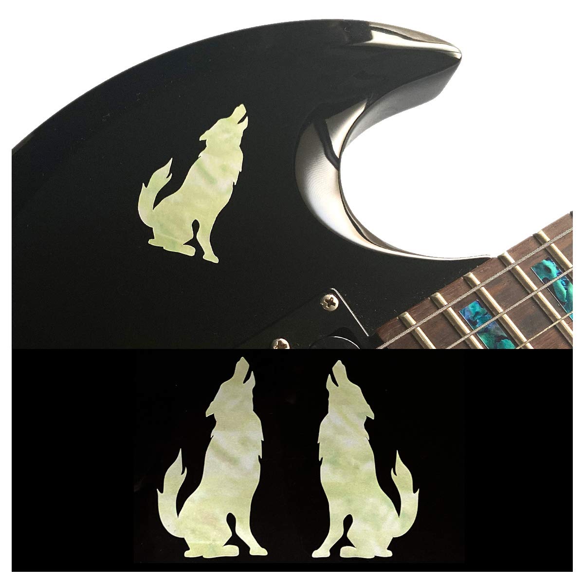 Inlaystickers for Guitars & Bass - Wolf (L&R Set) - White Pearl B-206WF-WT-LR