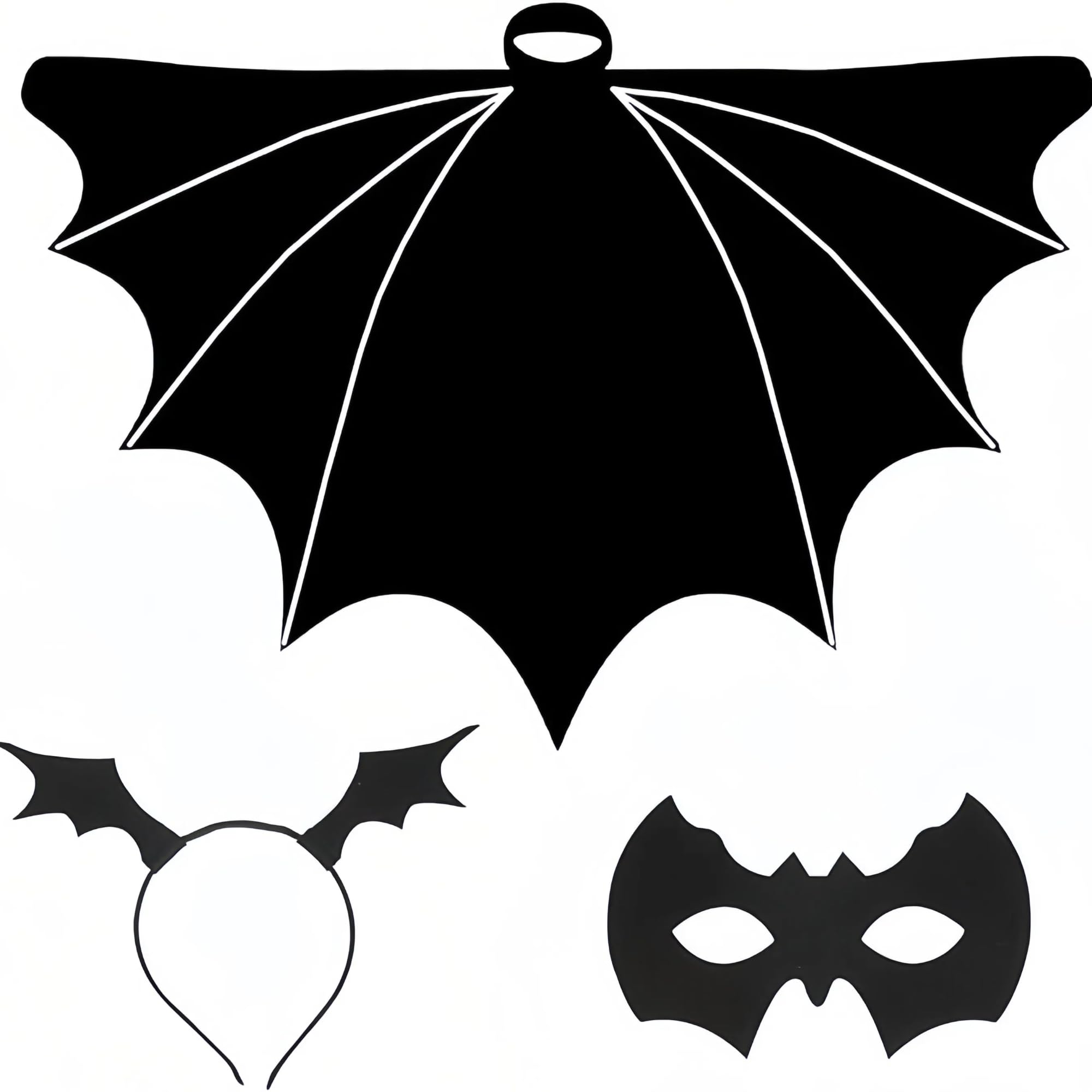 Veroda Bat Costumes Black Bat Wings Cape Hairband Eye Mask for Halloween Fancy Dress Costume (children)