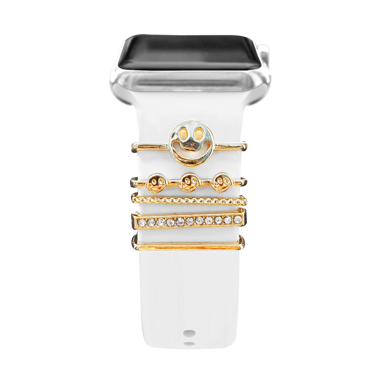 5Pcs Charms for Apple Watch Straps 40mm 41mm 38mm 44mm 45mm 42mm 46mm Women,Decorative Ring Loops for iWatch series 10 9 8 7 6 5 4 3 se,Fitbit versa/sense,Galaxy watch Silicone Sport Strap Accessories