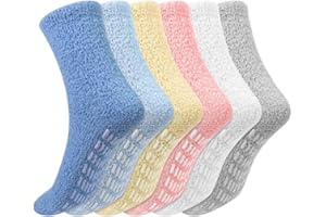 KLEBREIS 6 Pairs Fluffy Socks Non Slip Socks for Women Winter Slipper Socks Fuzzy Bed Socks Cosy Sleep Socks Soft Fluffy Hosp