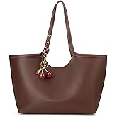 JQWSVE Faux Leather Tote Bags for Women Cherry Shoulder Handbag Large Capacity Work Tote Bag Weekender Bag Shopper Handbag