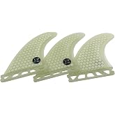 UP SURF Surfboard Tri Fin Single Tab M Size Fiberglass+Honeycomb Surfboard Fin G5 Thruster Set(White/Blue/Orange)