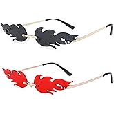 Bouryo Fire Flame Sunglasses for Women Men Retro Fun Rimless Glasses Vintage Fire Shape Halloween Party Eyewear