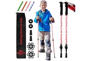 HIGH STREAM GEAR Kids Hiking Poles – Adjustable Telescopic Trekking Poles for Children – includes: 2 Walking Sticks, Carrier Bag and Accessories all Designed for Boys and Girls