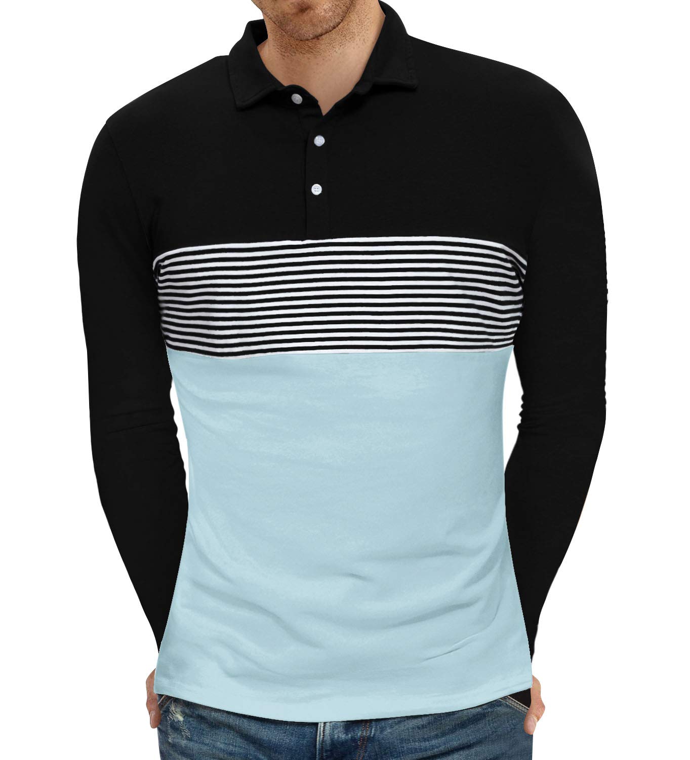YTD Men's Long Sleeve Polo Shirts Casual Slim Fit