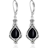 St Patrick's Day/Snowflake/Black Earrings for Women 925 Sterling Silver Teardrop Filigree Boho Western Dangle Drop Earrings Black Onyx Christmas Jewelry for Her