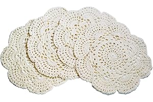 Phantomon 8 Inch Doilies Crochet Round Lace Doily Handmade Placemats 100% Cotton Crocheted Coasters, Pack of 4 (Beige)
