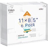 NIUBEE 6-Packs Acrylic Wall Sign Holder 8.5x11 Horizontal, Clear Plastic Picture Frames , Wall Mounted Design, Support No Drilling (Provide 3M Tape and Mounting Screws)
