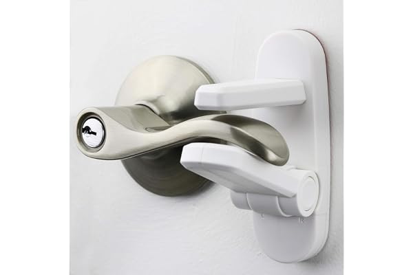 Door Lever Lock (2 Pack) – Prevents Toddlers from Opening Doors – Easy One-Hand Operation for Adults – Durable ABS with 3M Adhesive Backing – No Tools Needed for Install