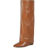 Modatope Knee High Boots Women Fold Over Boots Wedge Heel Slouchy Tall Boots Zipper Pointed Toe Dress Fall Long Boot for Women