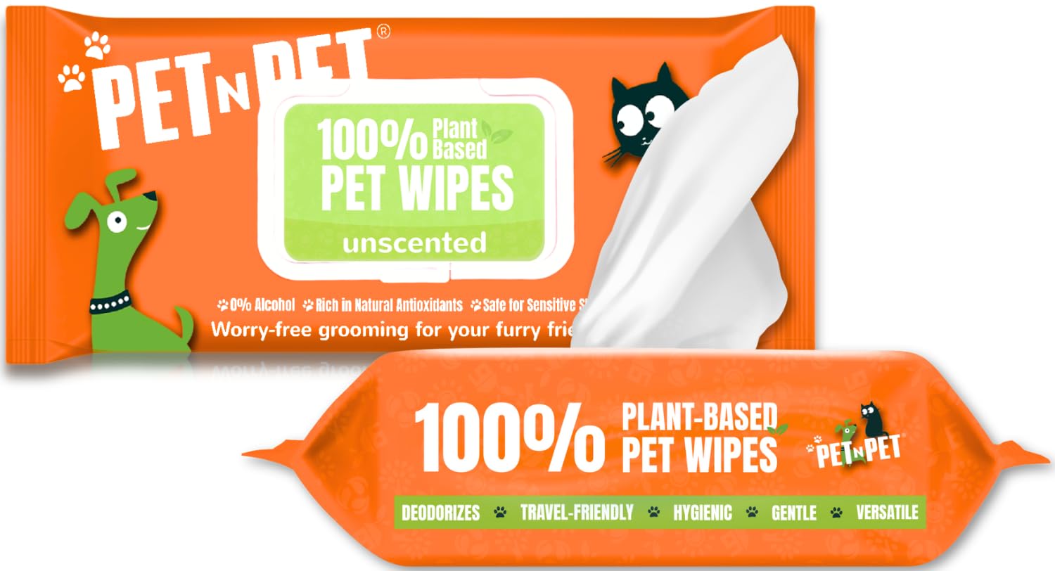 PET N PET Dog Wipes Thick 100% Plant Based Pet Wipes Dog & Cat Wipes, 100 Hypoallergenic Dog Wipes For Smelly Dogs, Puppy Wipes Premium Grooming Wipes For Cleaning Ear, Eye, Paw & Bums