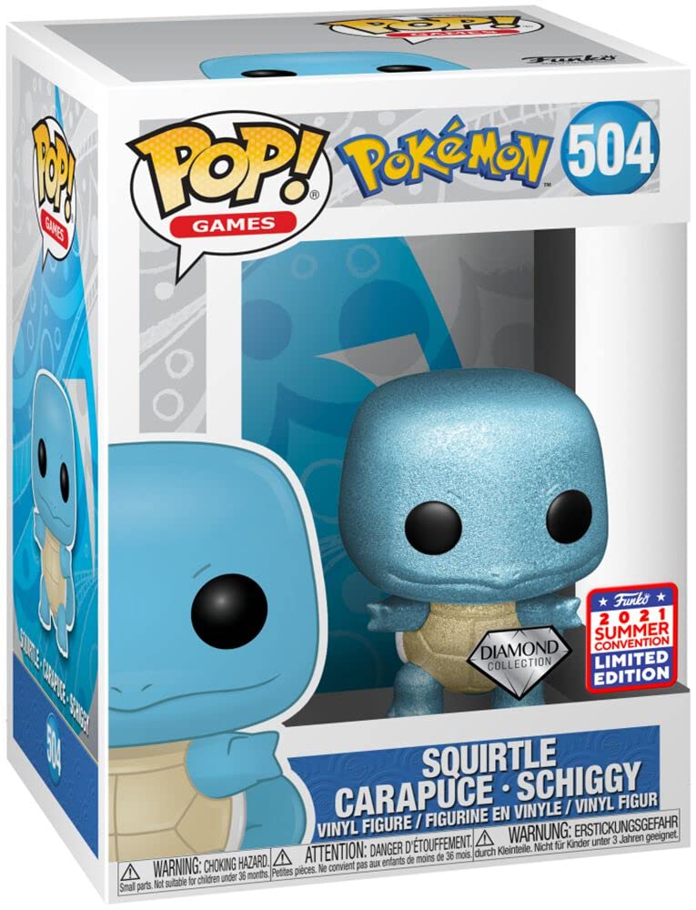 Funko Pop Pokemon Figure Squirtle Schiggy 2021 Summer Convention Diamond Collection #504 - Exclusive Special Edition - Pokemon Toy