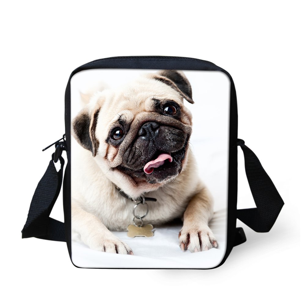 HUGS IDEA Cute Mini Crossbody Bag for Teen Girls Pug Shoulder Handbag Clutch Purse Satchel