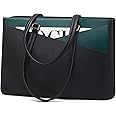 LOVEVOOK Laptop Bag for Women 15.6 Inch Tote Bags Waterproof Leather Briefcase Computer Women Business Office Work Bag,Black/Green