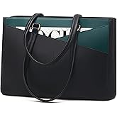 LOVEVOOK Laptop Bag for Women 15.6 Inch Tote Bags Waterproof Leather Briefcase Computer Women Business Office Work Bag,Black/Green