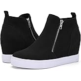 Athlefit Women's Wedge Sneakers Hidden Heel Platform Wedge Booties Hidden Wedgie Sneakers