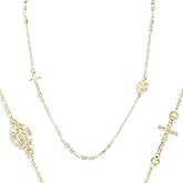 J&H DiaJuvelo Rosary Beads Cross Necklace for Women, 14k Gold Plated Virgin Mary Sideways Necklaces Choker Non Tarnish Golden Catholic Virgen de Guadalupe Choker Jewelry Religious Rosarios Catolicos Baptism Confirmation Gift
