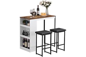 Panana 3 Piece Dining Table Set Kitchen Bar Table with Two Stool Storage Shelves Wood Counter Height Table Top with Sew Kerf Finish Dining Room Home