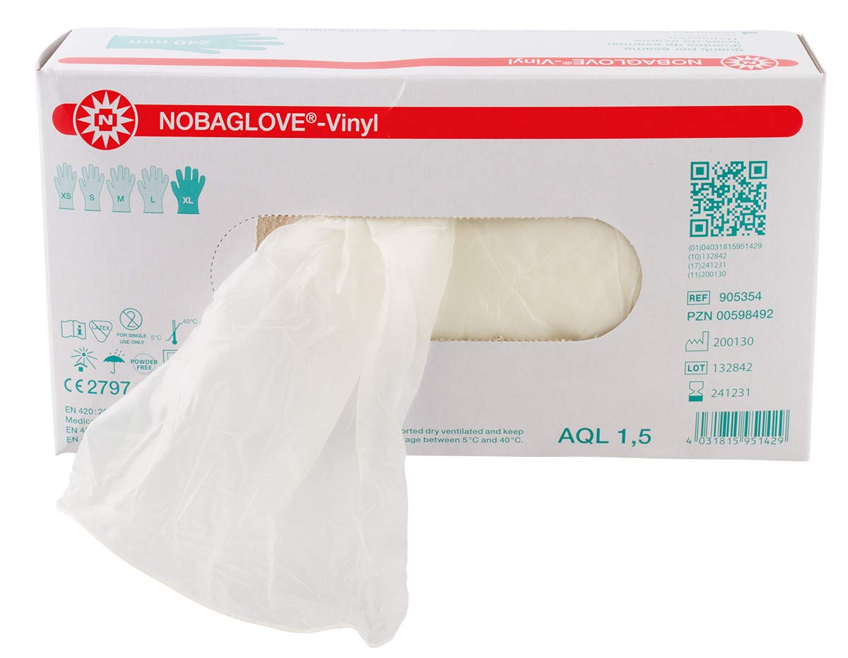 100 Pcs Nobaglove Disposable Gloves Vinyl Powder Free - X-large, not present